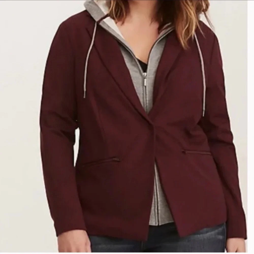 Torrid Burgundy blazer Jacket with‎ Hoodie size 3X